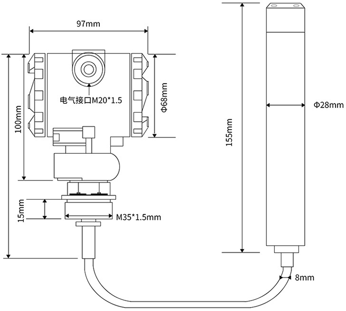 高溫型液位變送器外形尺寸圖