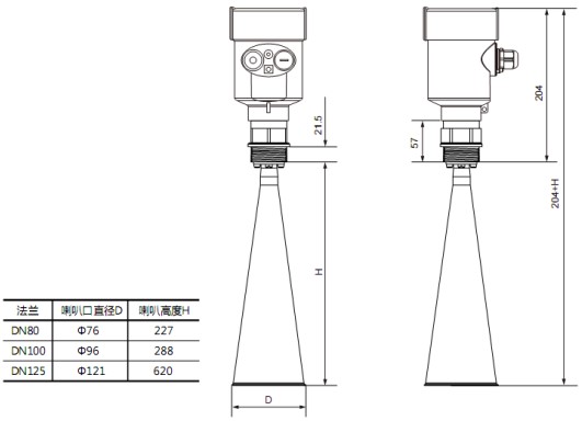 雷達式水位計RD708外形尺寸圖