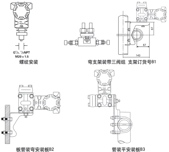 膜片式差壓變送器安裝方式示意圖