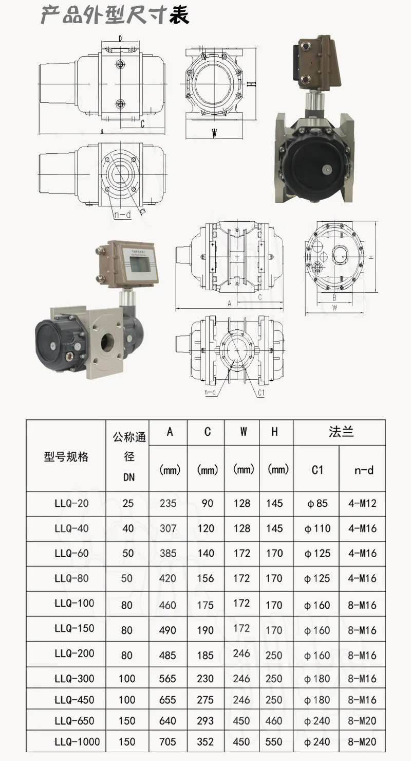 沼氣羅茨流量計外形尺寸表